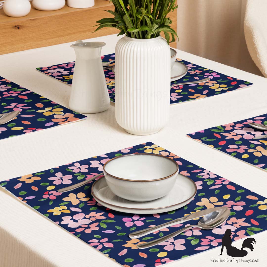 Dining - Spring Flowers on Navy Placemat Set of 4