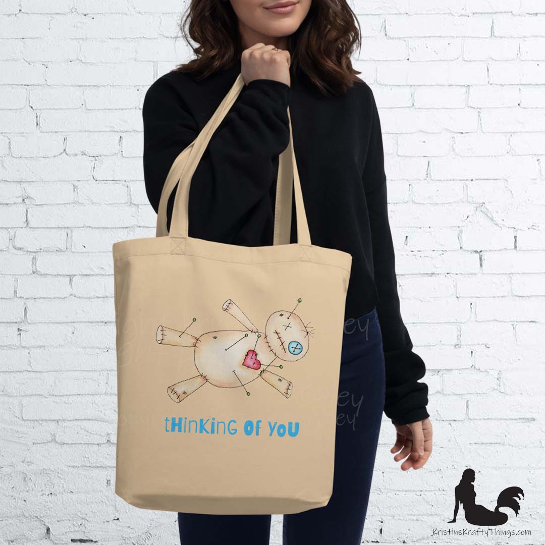 A Cotton Eco Tote Bag - Painted Poppet Voodoo Doll tHinKinG Of YoU