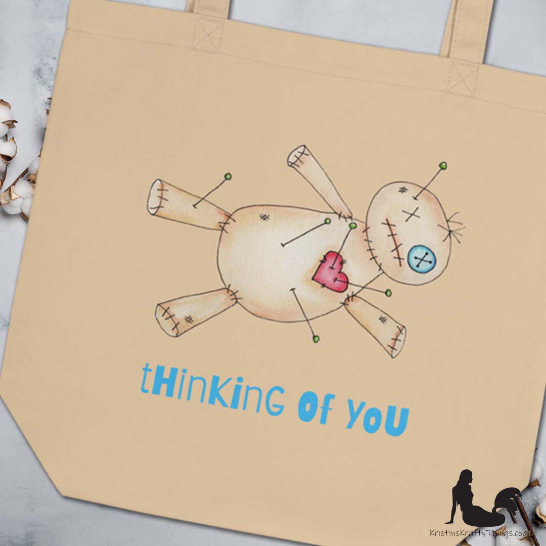 A Cotton Eco Tote Bag - Painted Poppet Voodoo Doll tHinKinG Of YoU