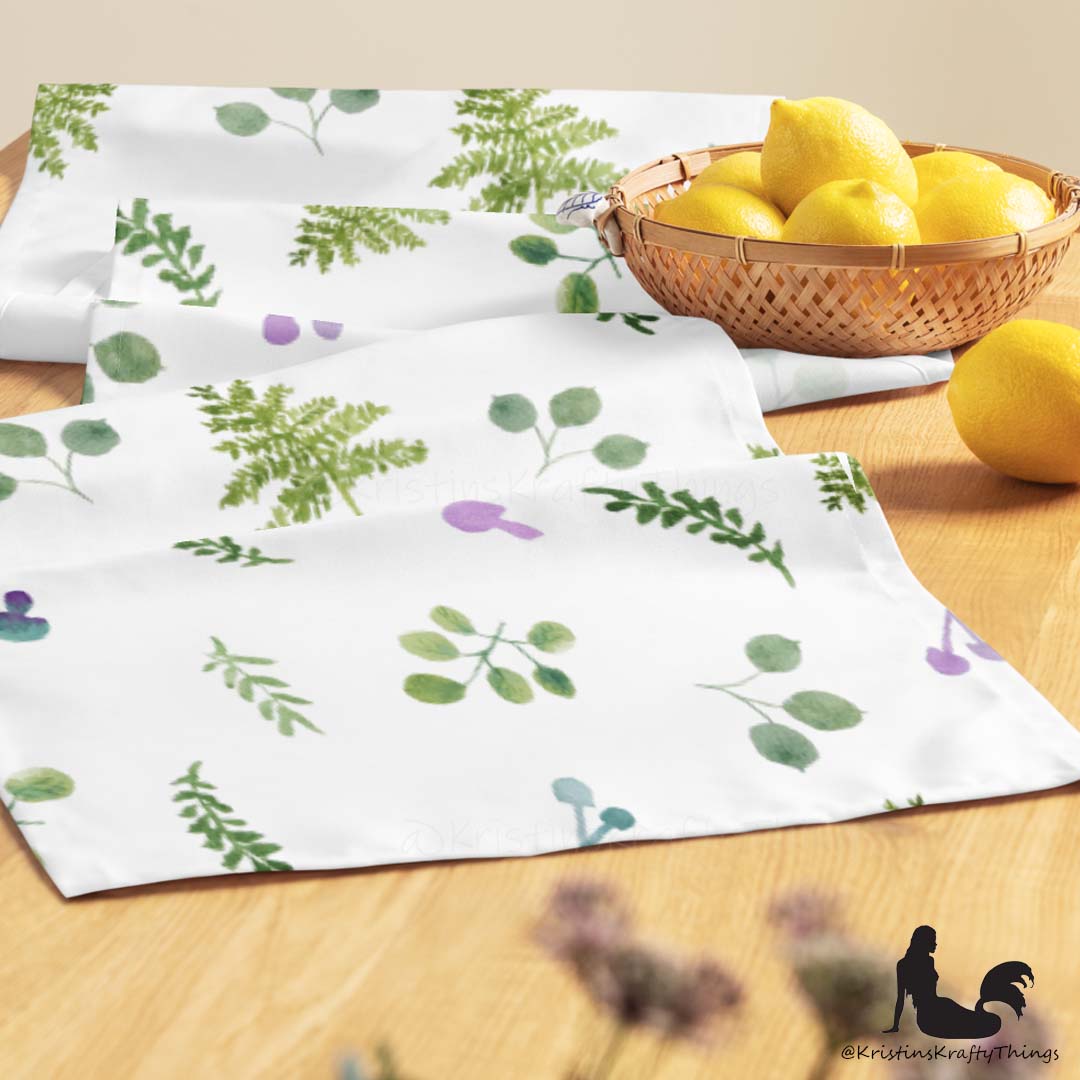 Dining - Woodland Ferns and Mushrooms White Table Runner