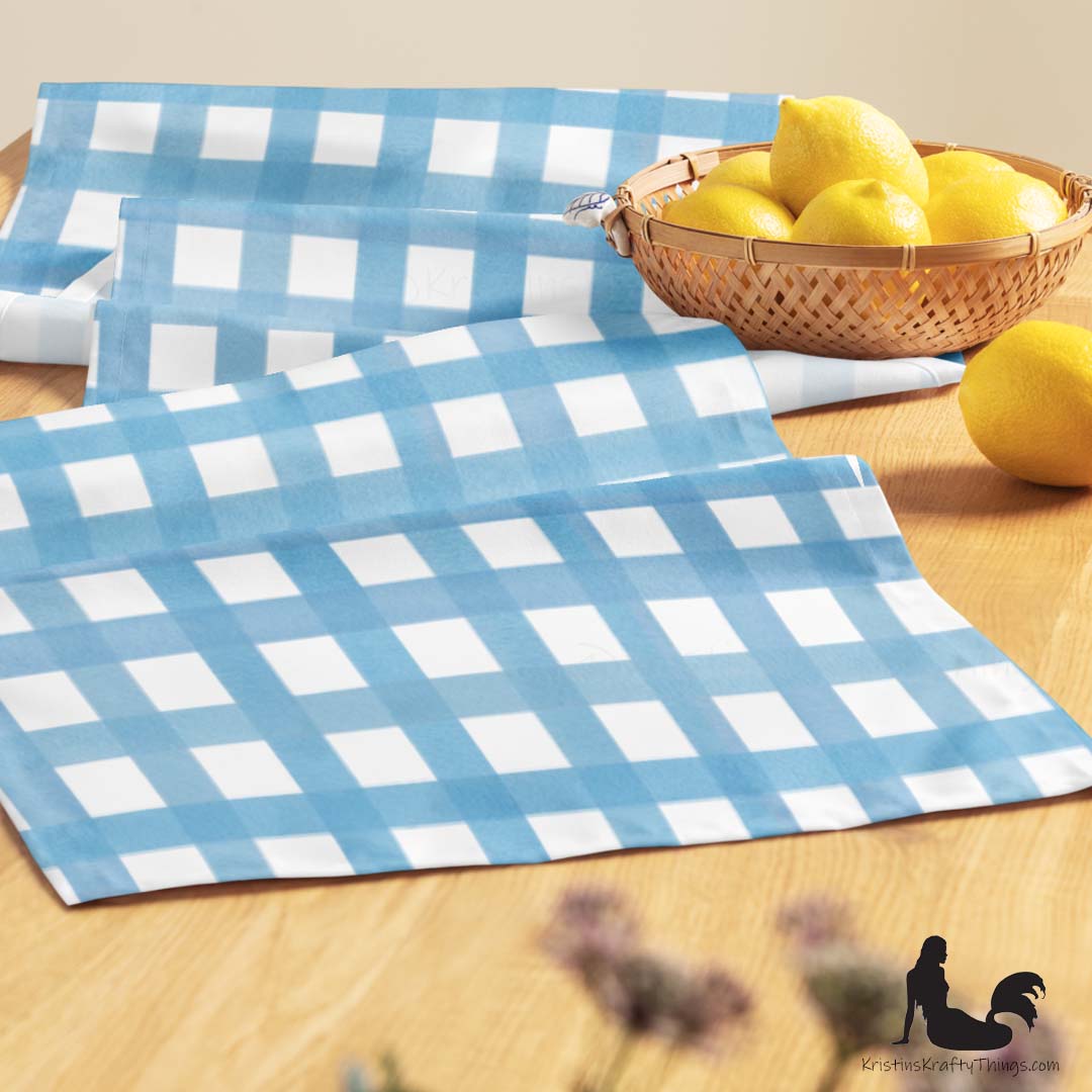 Dining - Blue Gingham on White Table Runner