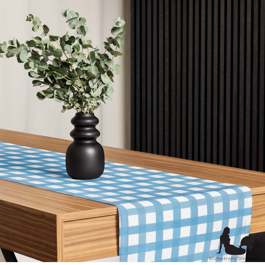 Dining - Blue Gingham on White Table Runner