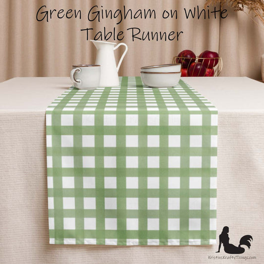 Dining - Green Gingham on White Table Runner
