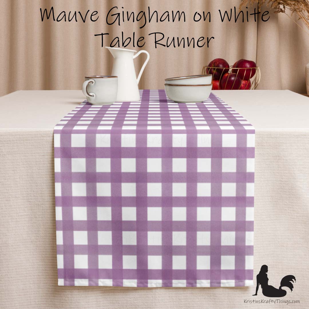 Dining - Mauve Gingham on White Table Runner