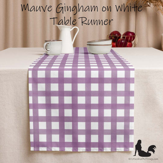 Dining - Mauve Gingham on White Table Runner