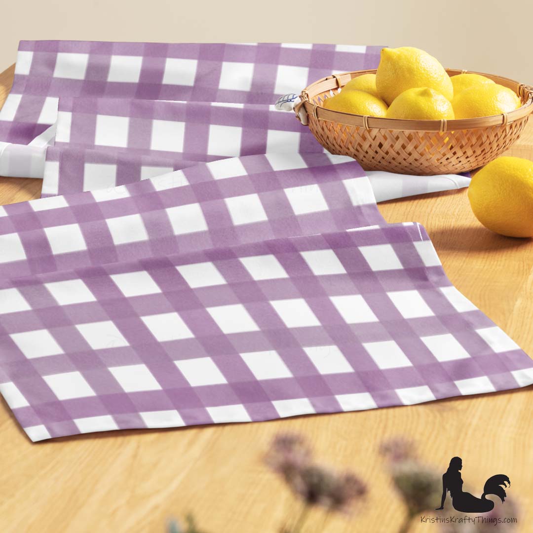 Dining - Mauve Gingham on White Table Runner