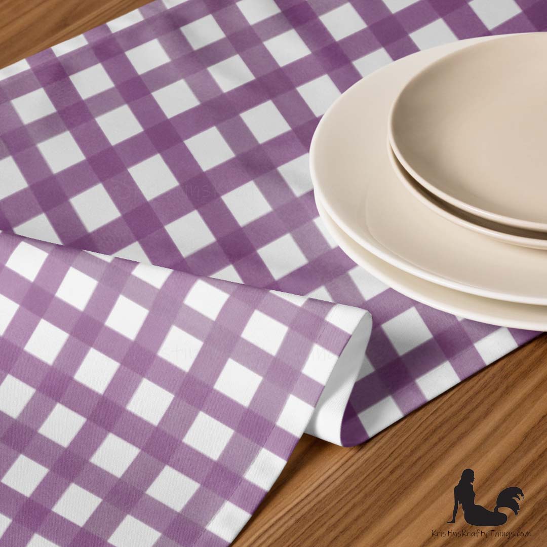 Dining - Mauve Gingham on White Table Runner