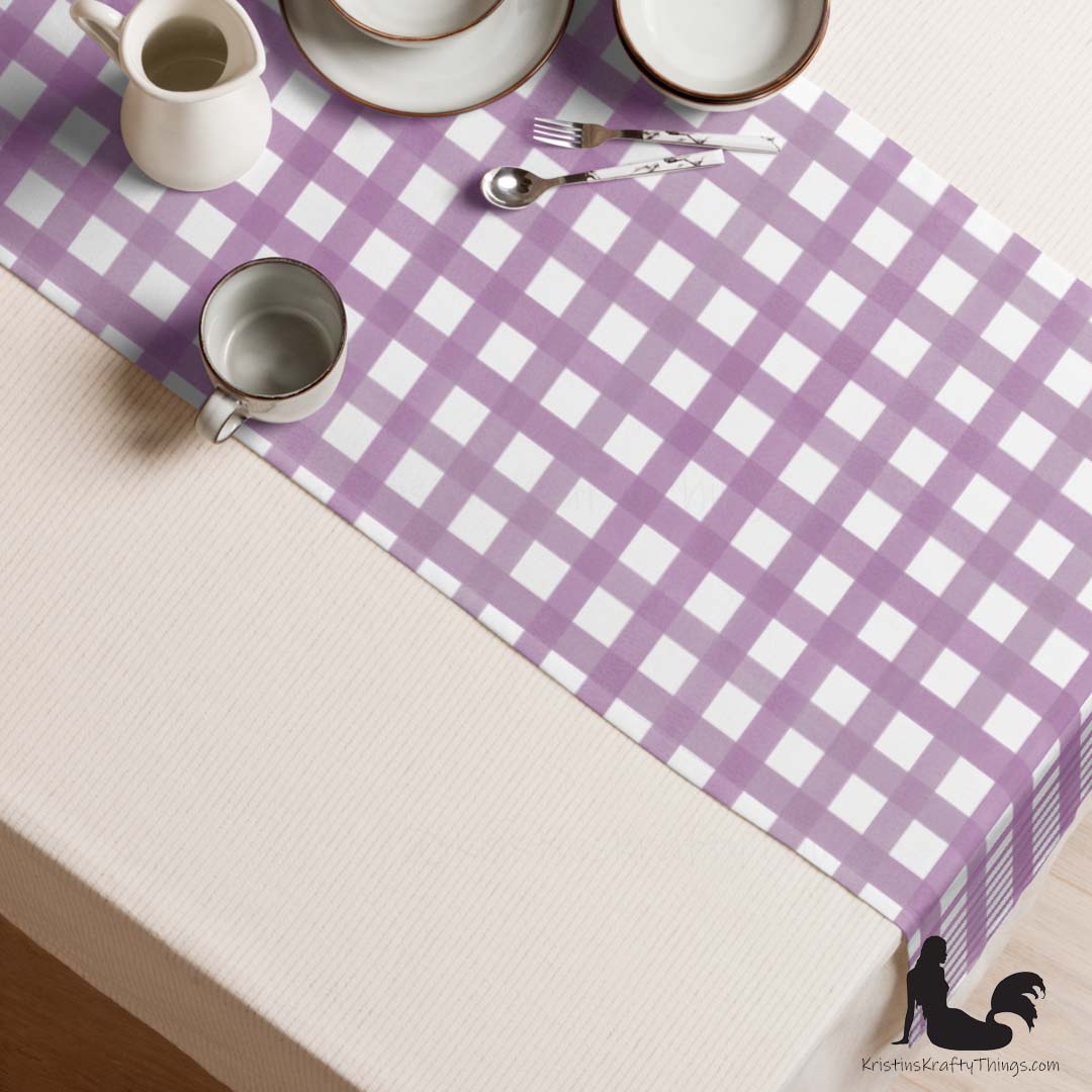 Dining - Mauve Gingham on White Table Runner