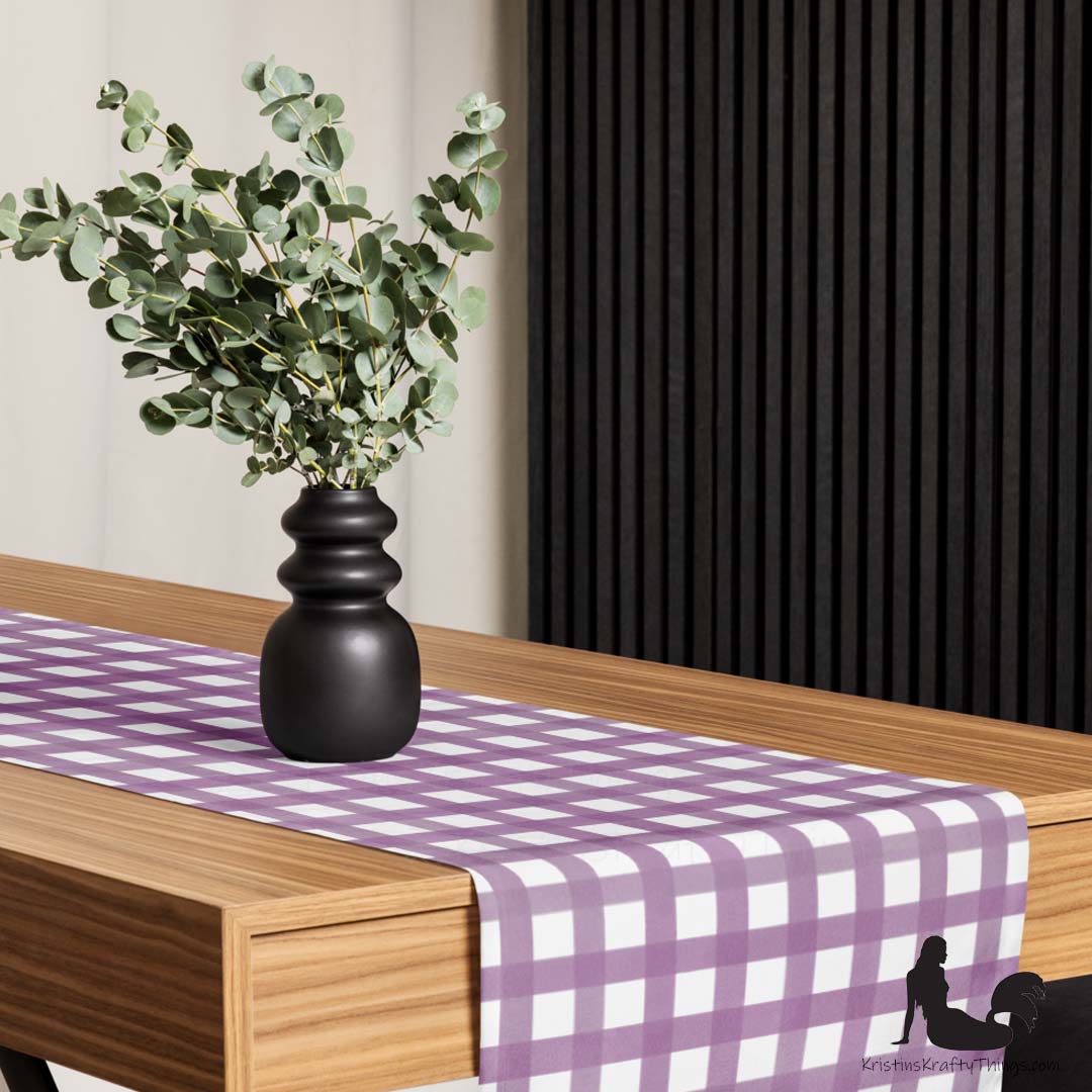 Dining - Mauve Gingham on White Table Runner
