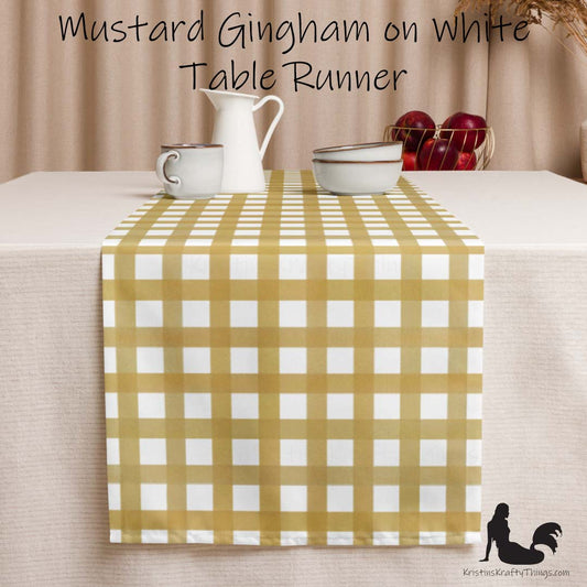 Dining - Mustard Gingham on White Table Runner