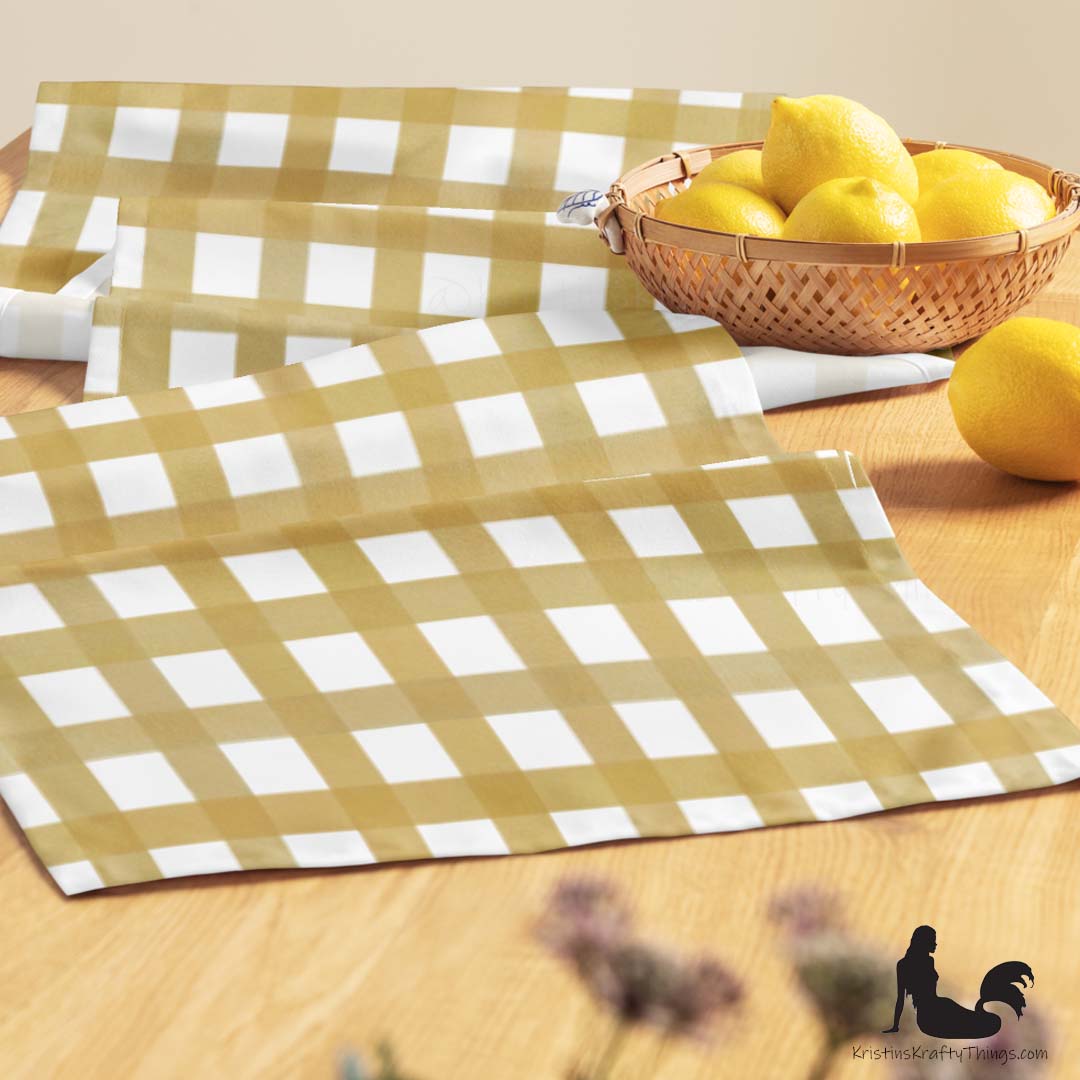 Dining - Mustard Gingham on White Table Runner
