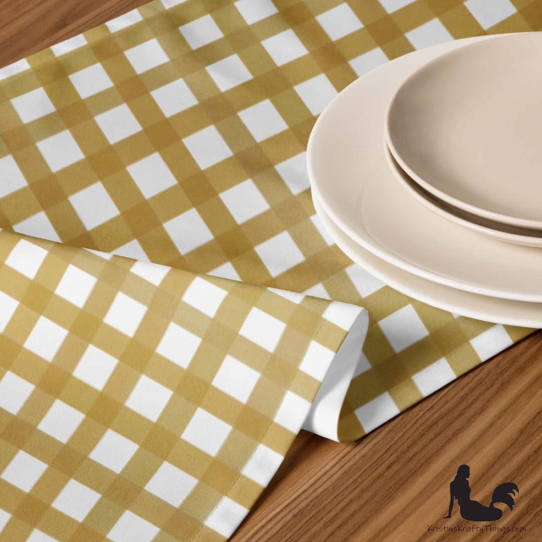 Dining - Mustard Gingham on White Table Runner