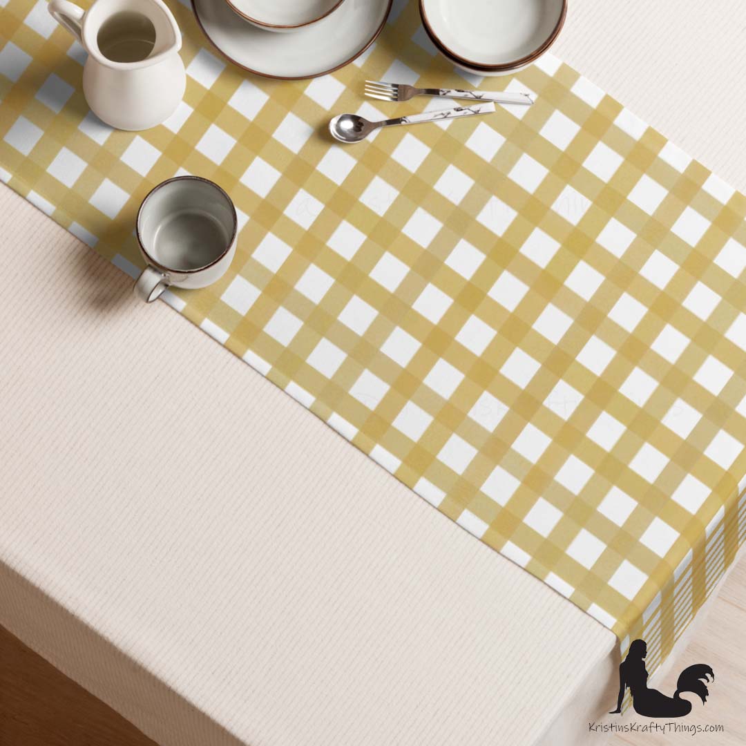 Dining - Mustard Gingham on White Table Runner