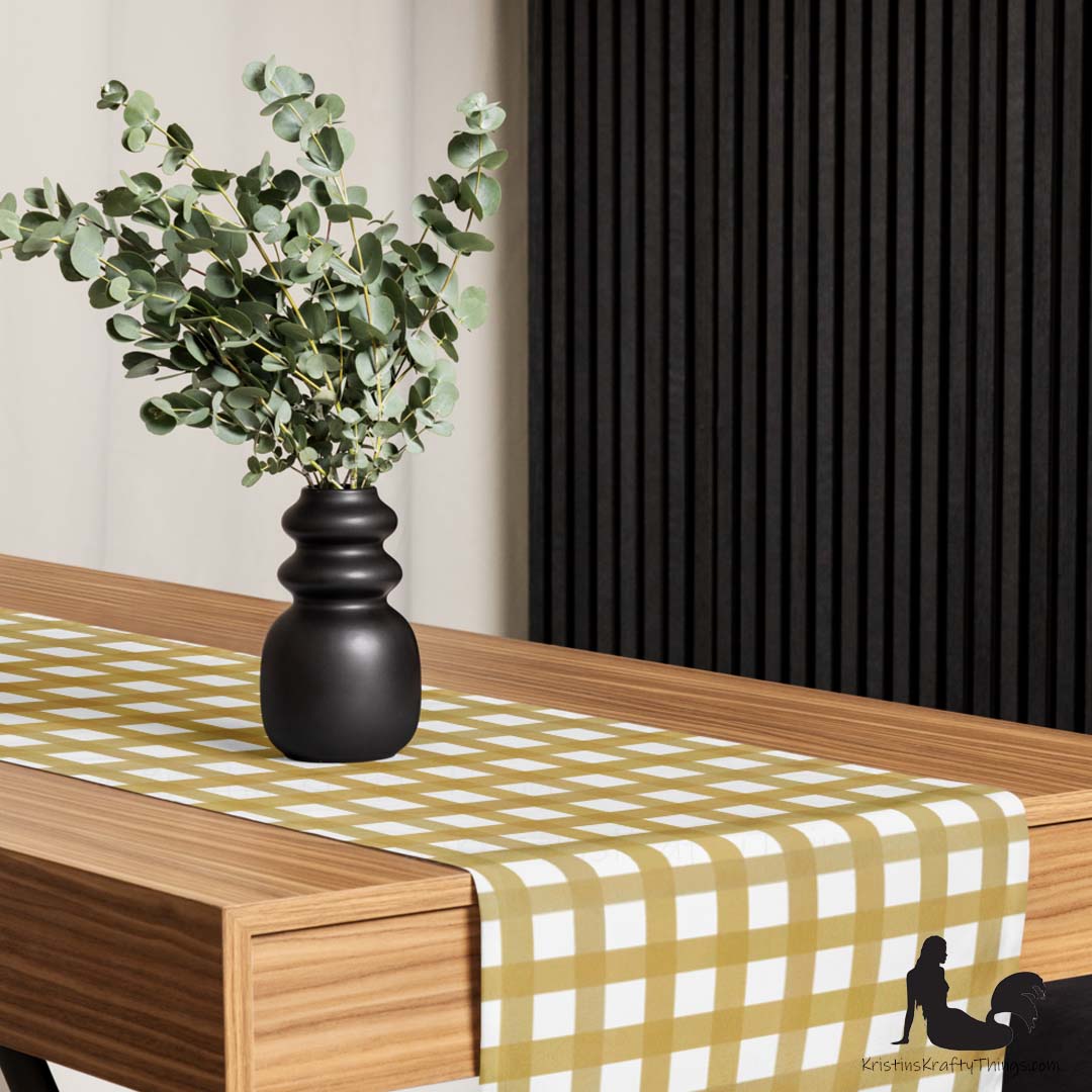 Dining - Mustard Gingham on White Table Runner