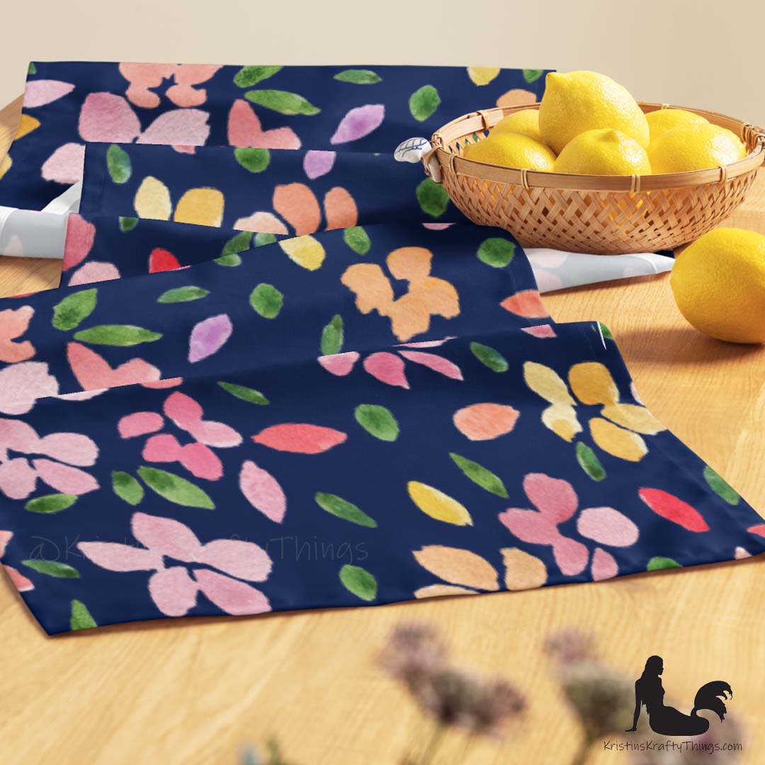 Dining - Spring Flowers on Navy Table Runner