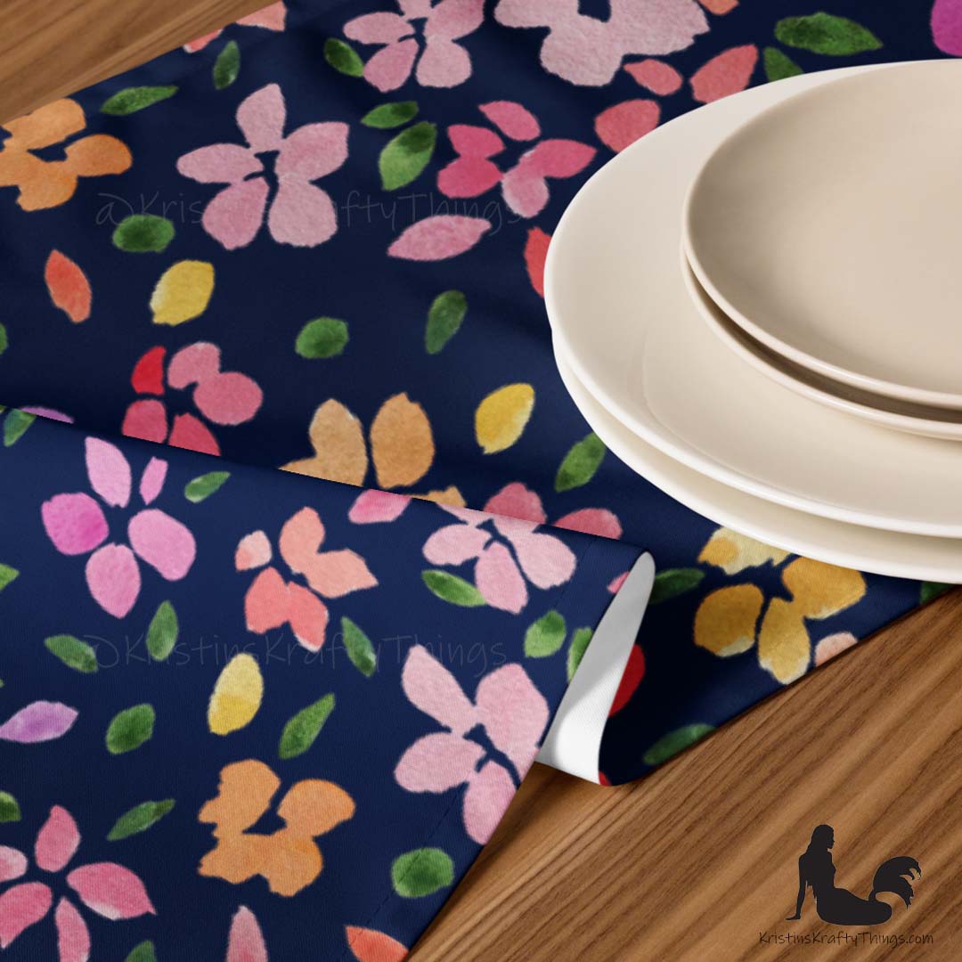 Dining - Spring Flowers on Navy Table Runner