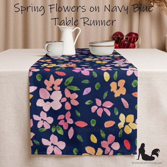 Dining - Spring Flowers on Navy Table Runner