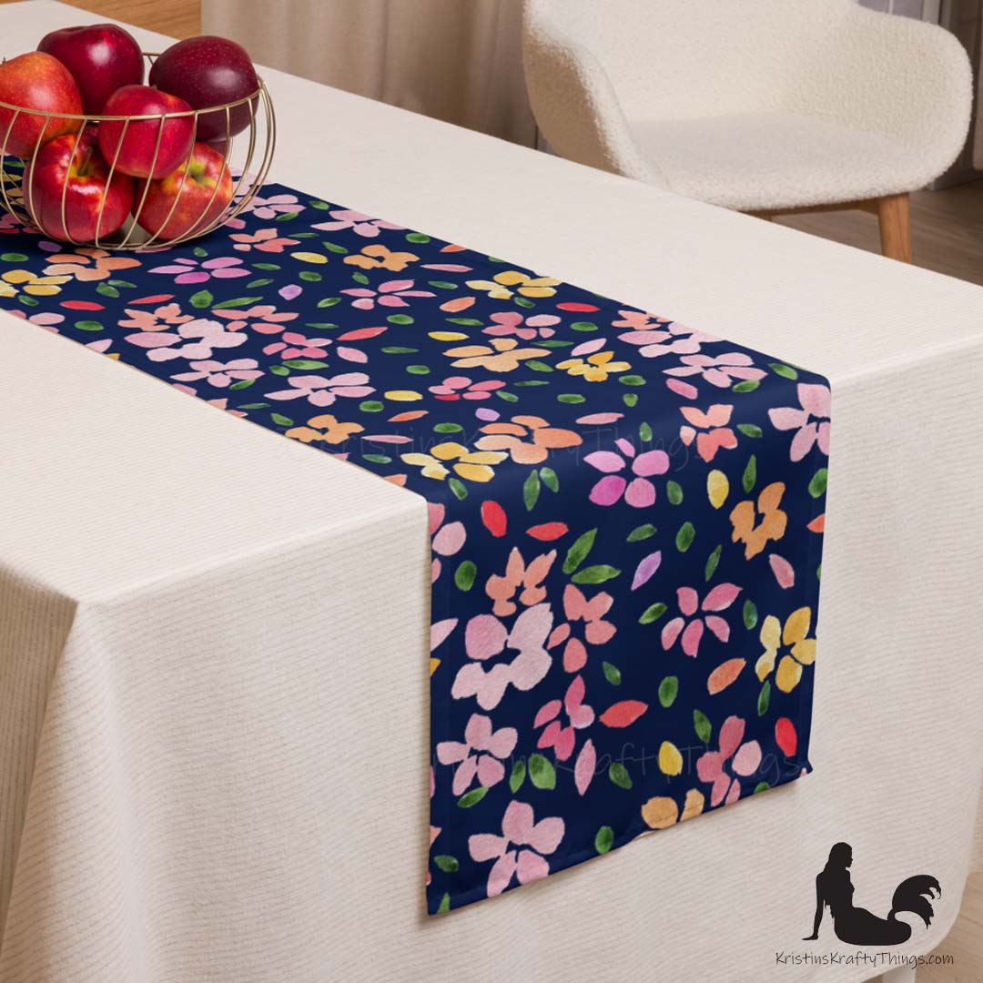 Dining - Spring Flowers on Navy Table Runner