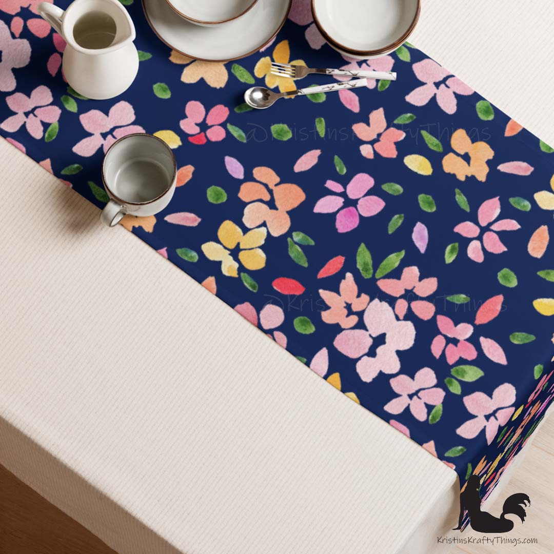 Dining - Spring Flowers on Navy Table Runner