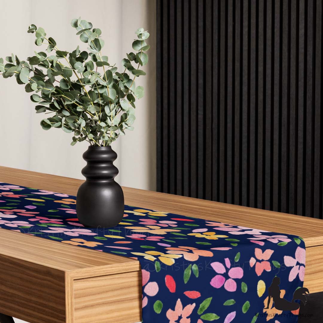 Dining - Spring Flowers on Navy Table Runner