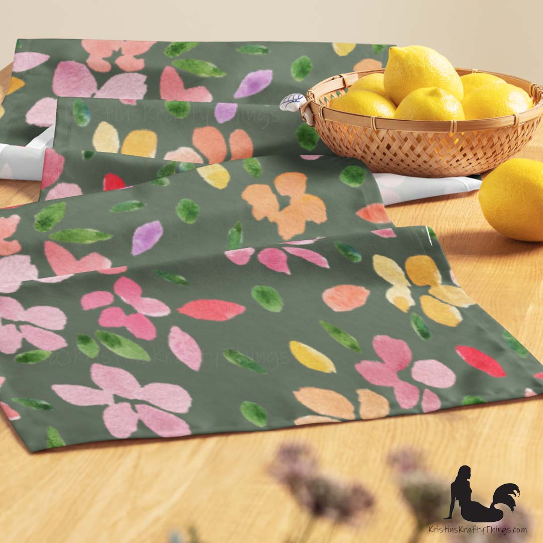 Dining - Spring Flowers on Olive Green Table Runner