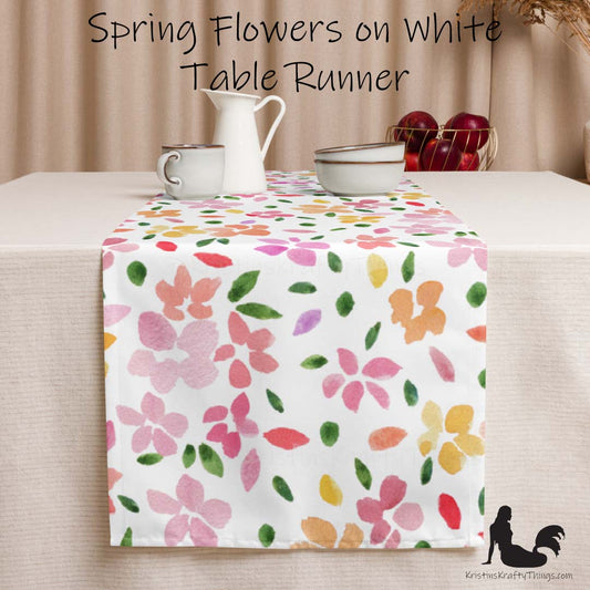 Dining - Spring Flowers on White Table Runner