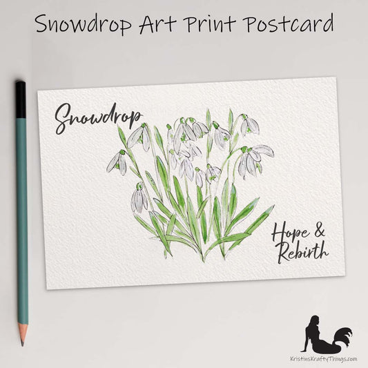 Card - Postcard - Snowdrop Watercolor and Ink