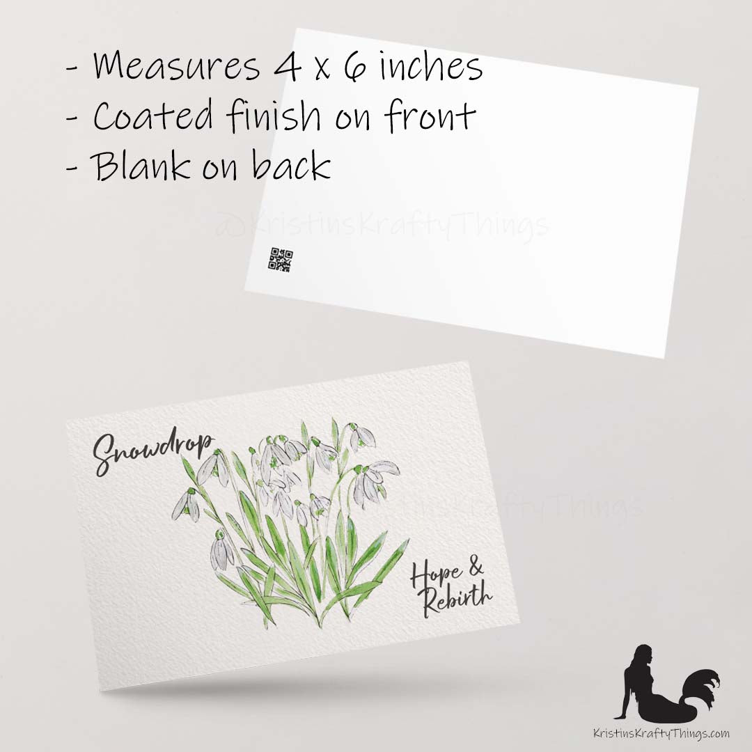 Card - Postcard - Snowdrop Watercolor and Ink