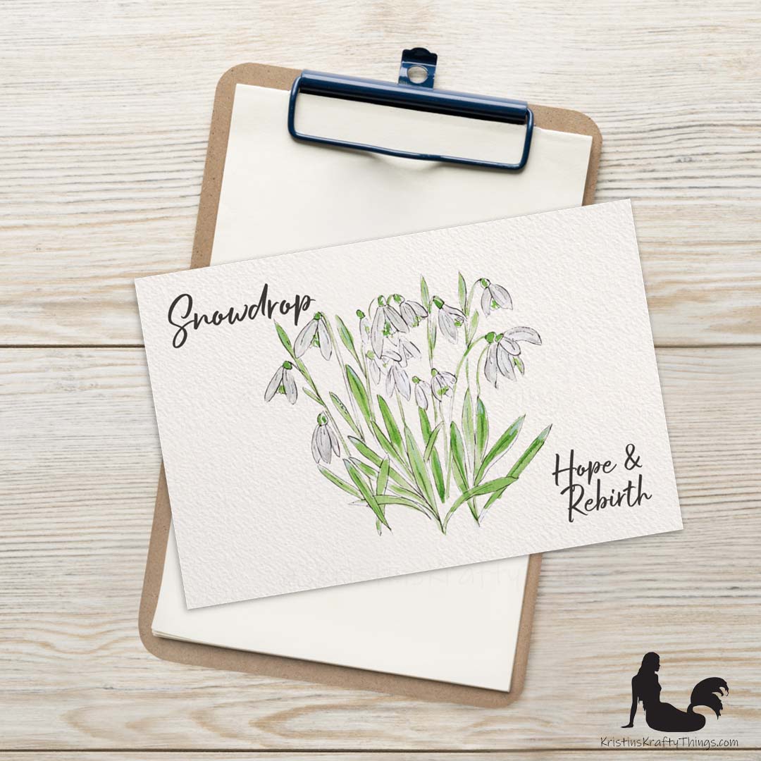 Card - Postcard - Snowdrop Watercolor and Ink