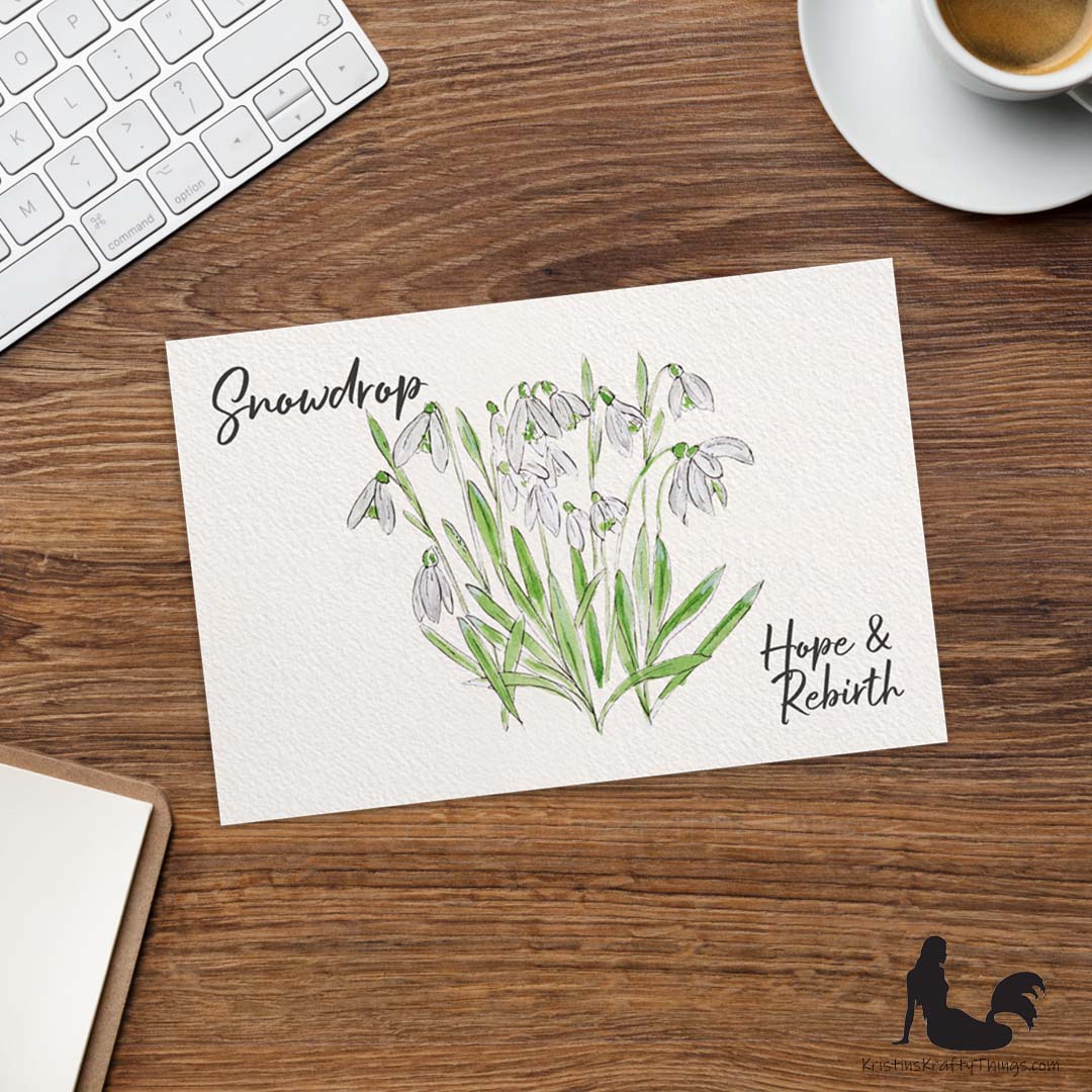 Card - Postcard - Snowdrop Watercolor and Ink
