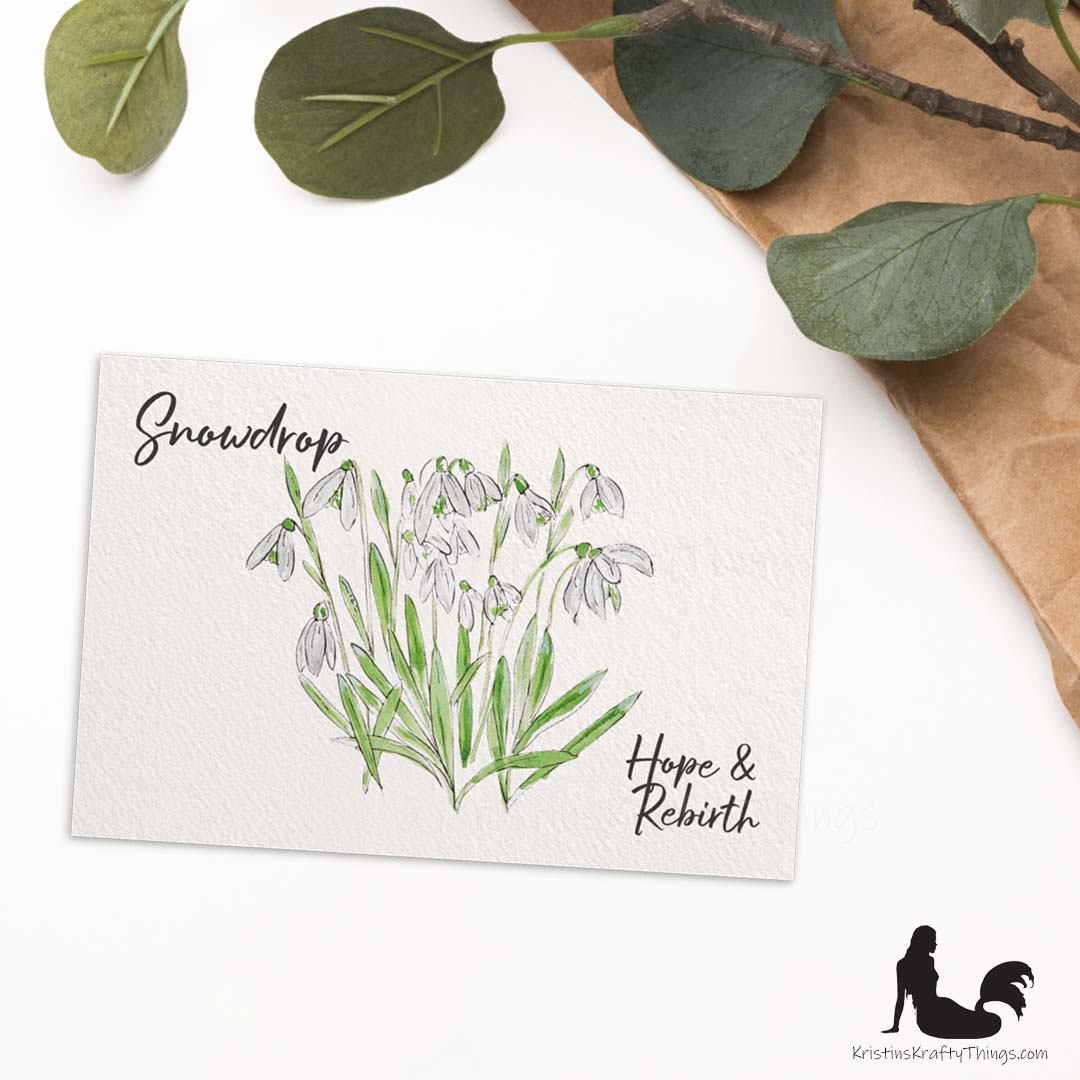 Card - Postcard - Snowdrop Watercolor and Ink