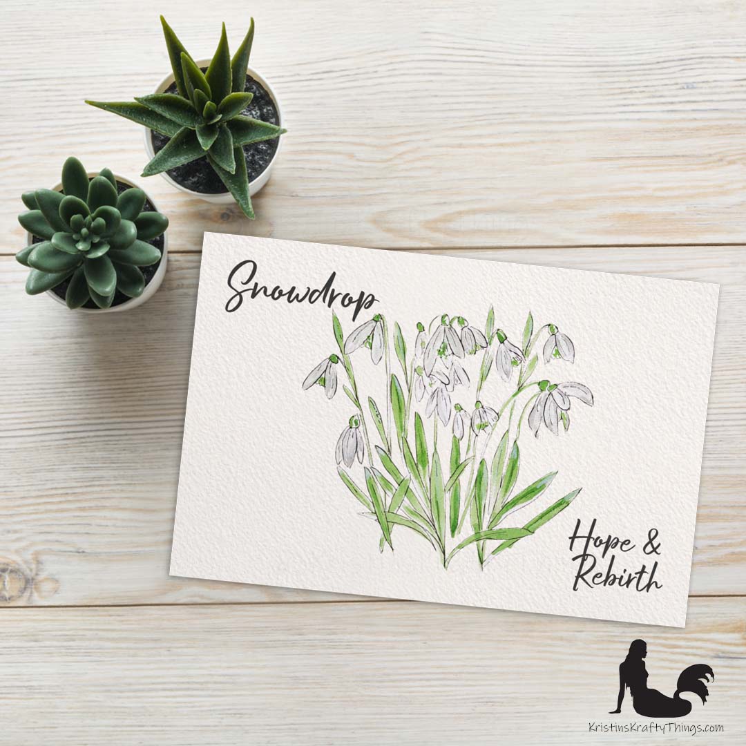 Card - Postcard - Snowdrop Watercolor and Ink