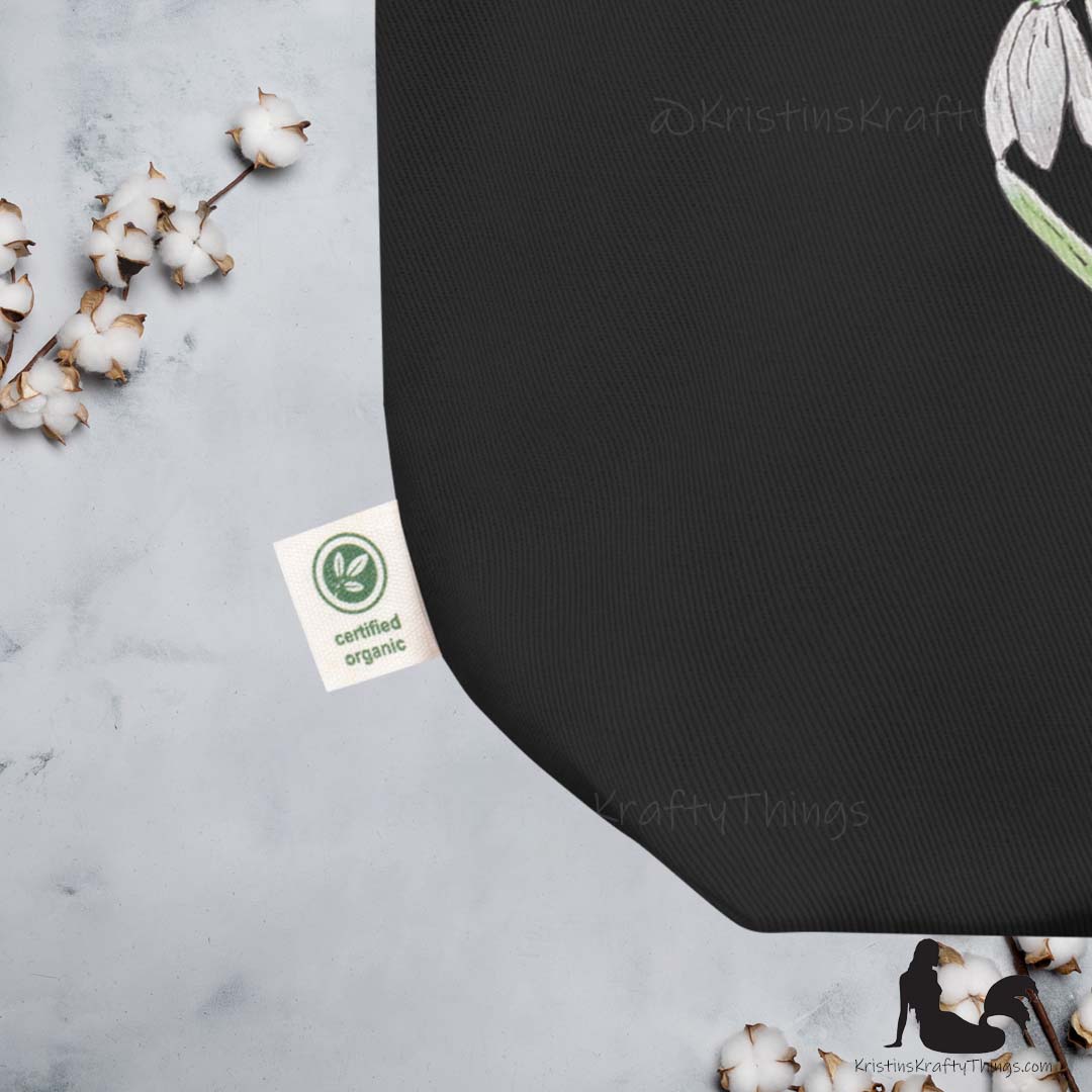 Cotton Eco Tote Bag - Snowdrop Watercolor and Ink Flowers
