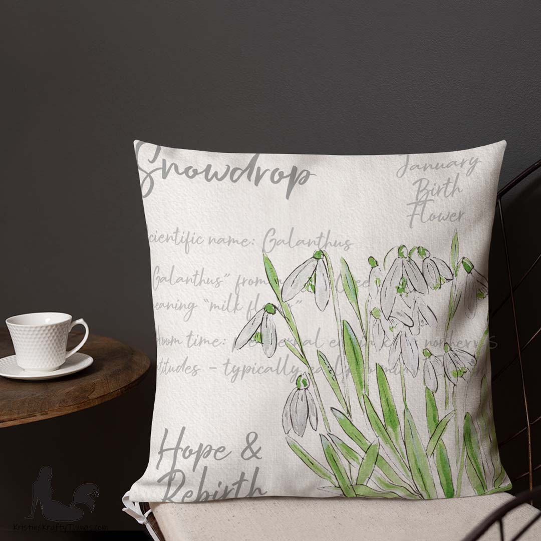 Home - Snowdrop Flowers with Text Premium Pillow Case