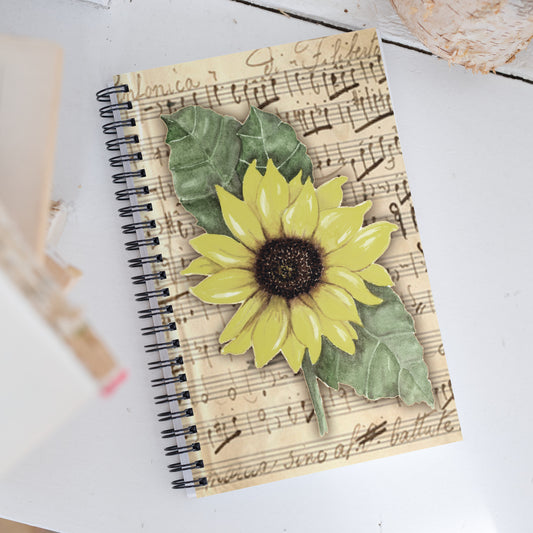 Notebook - Distressed Sunflower on Sheet Music