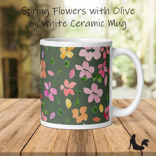 Mug - Spring Flowers on Olive