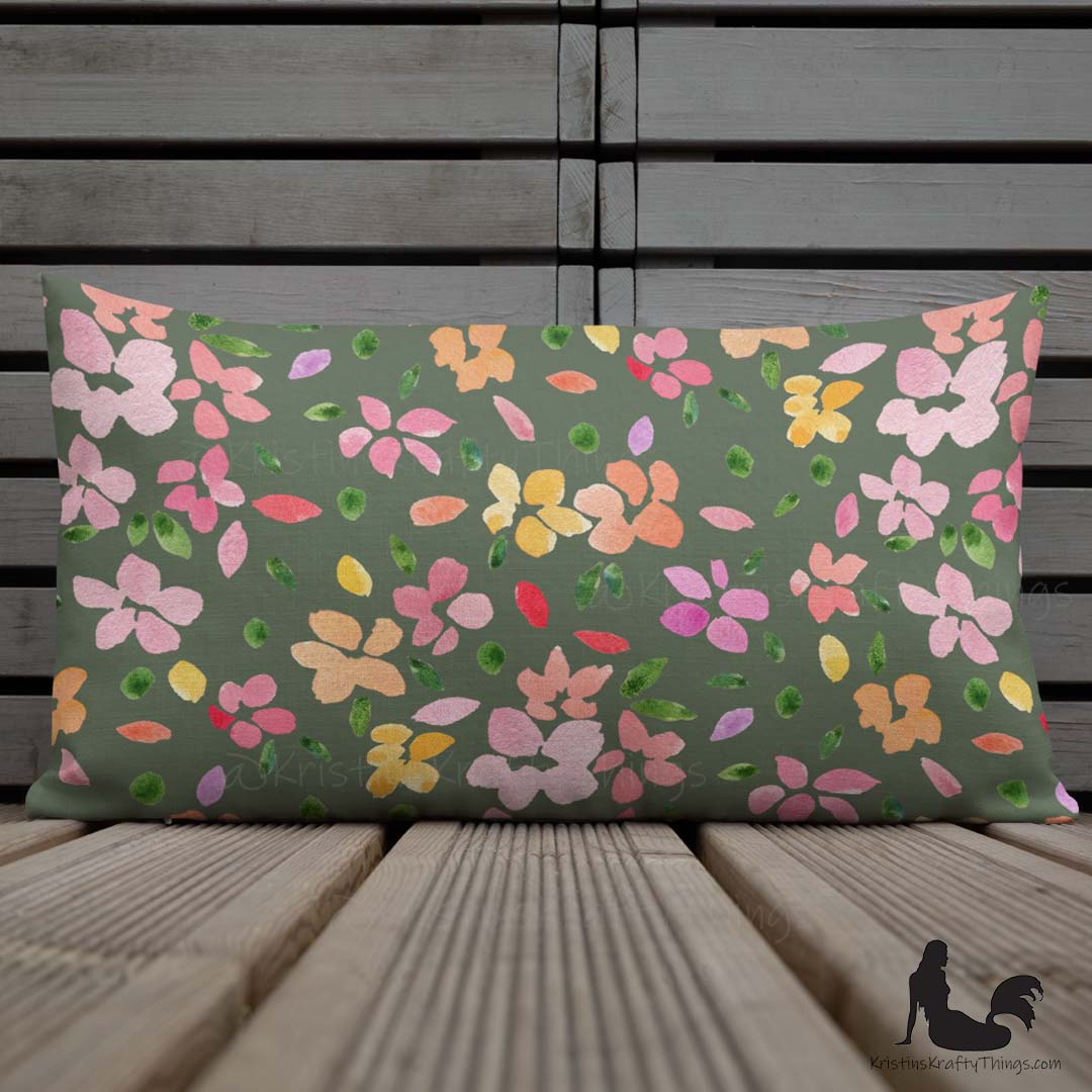 Home - Spring Flowers on Olive Green Premium Pillow Case