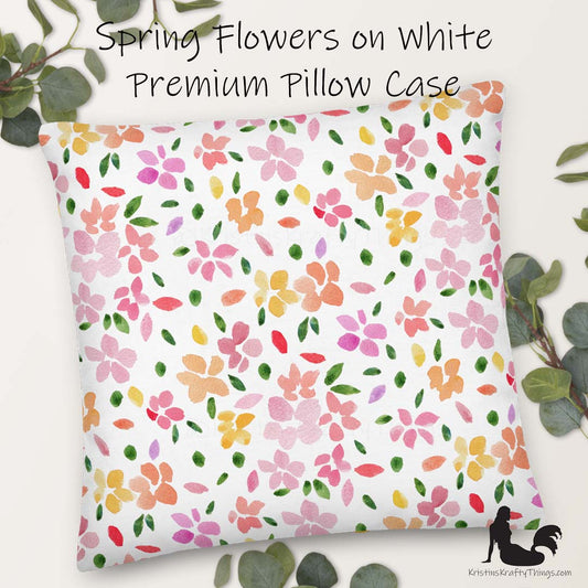 Home - Spring Flowers on White Premium Pillow Case