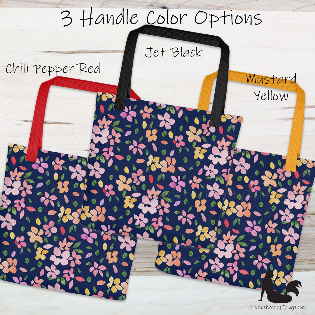 Tote Bag - Spring Flowers on Navy Blue