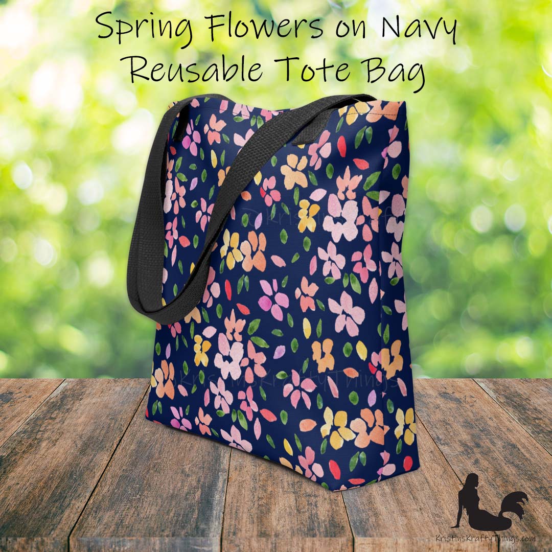 Tote Bag - Spring Flowers on Navy Blue