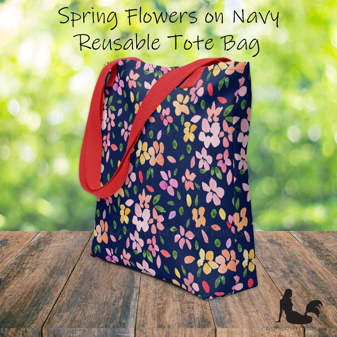 Tote Bag - Spring Flowers on Navy Blue