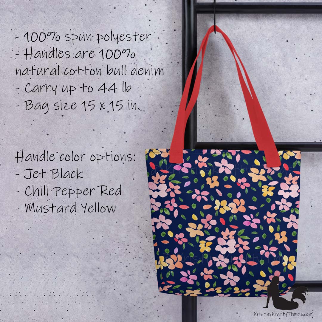 Tote Bag - Spring Flowers on Navy Blue
