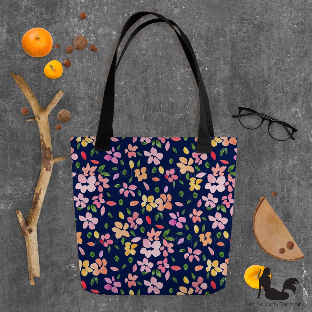 Tote Bag - Spring Flowers on Navy Blue