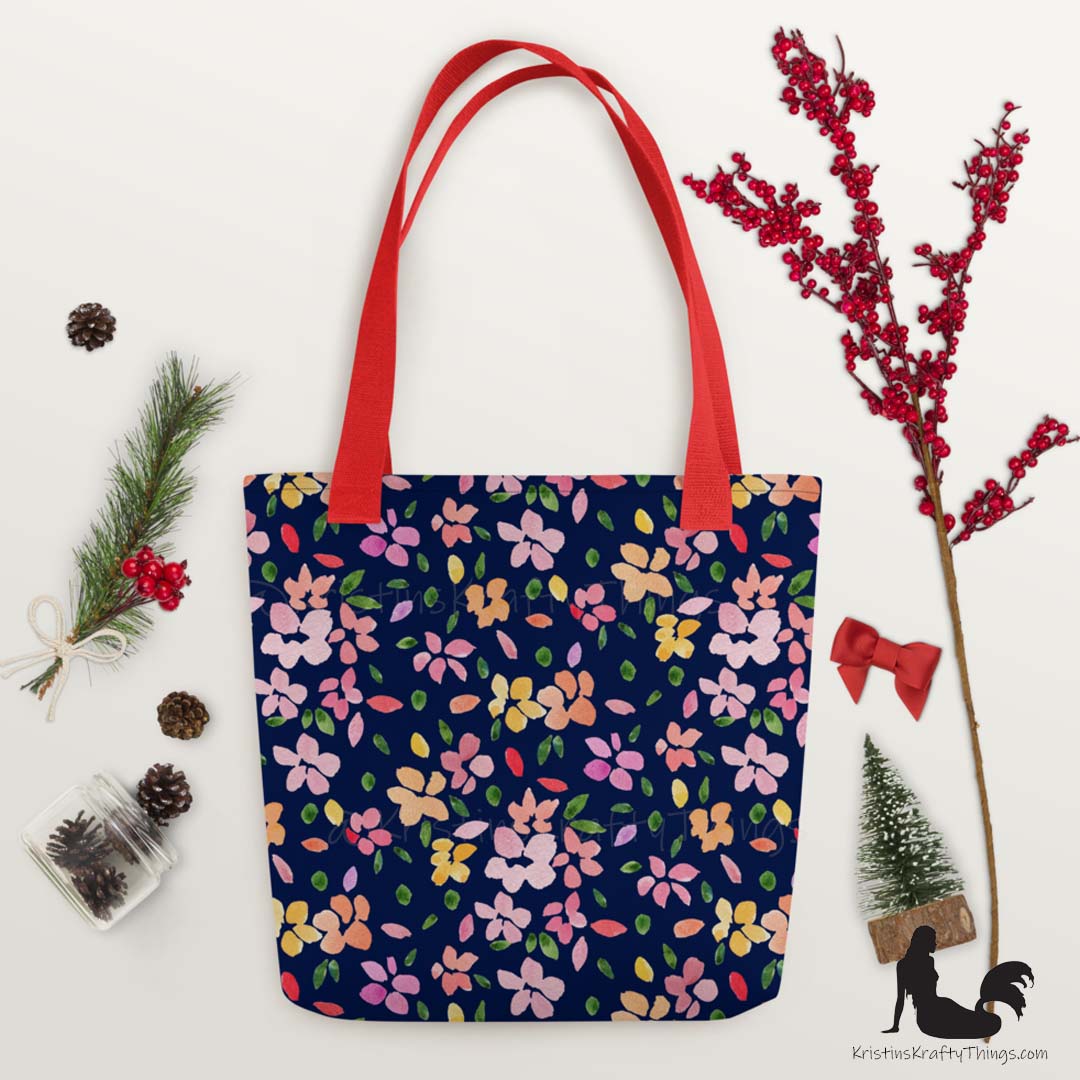 Tote Bag - Spring Flowers on Navy Blue