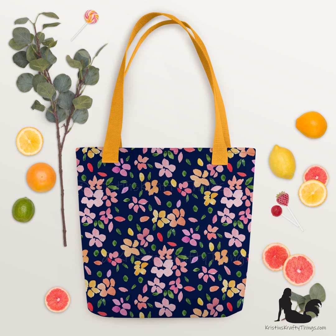 Tote Bag - Spring Flowers on Navy Blue
