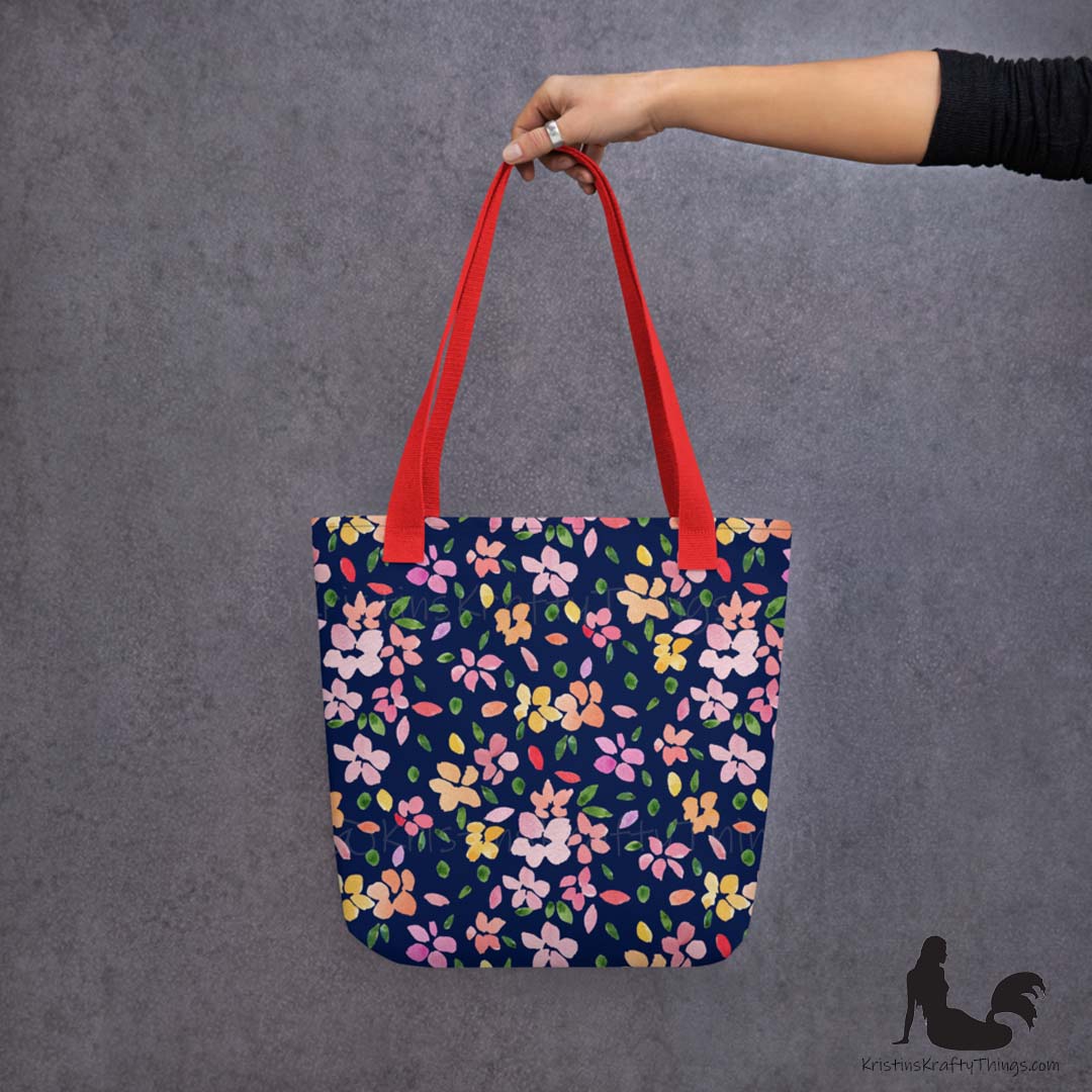 Tote Bag - Spring Flowers on Navy Blue