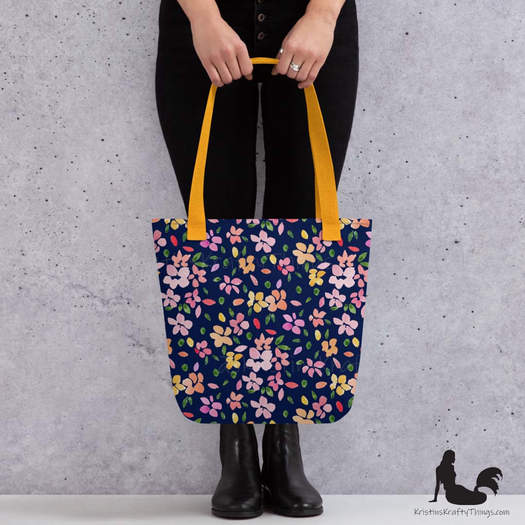 Tote Bag - Spring Flowers on Navy Blue
