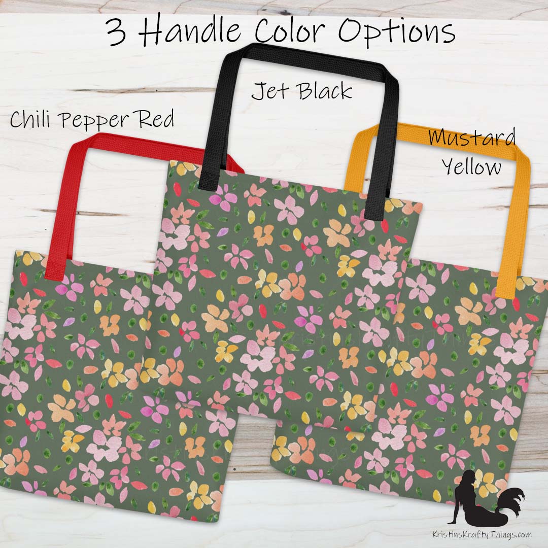 Tote Bag - Spring Flowers on Olive Green