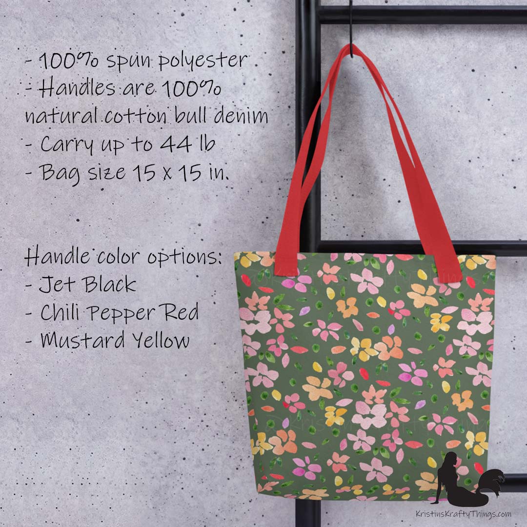 Tote Bag - Spring Flowers on Olive Green