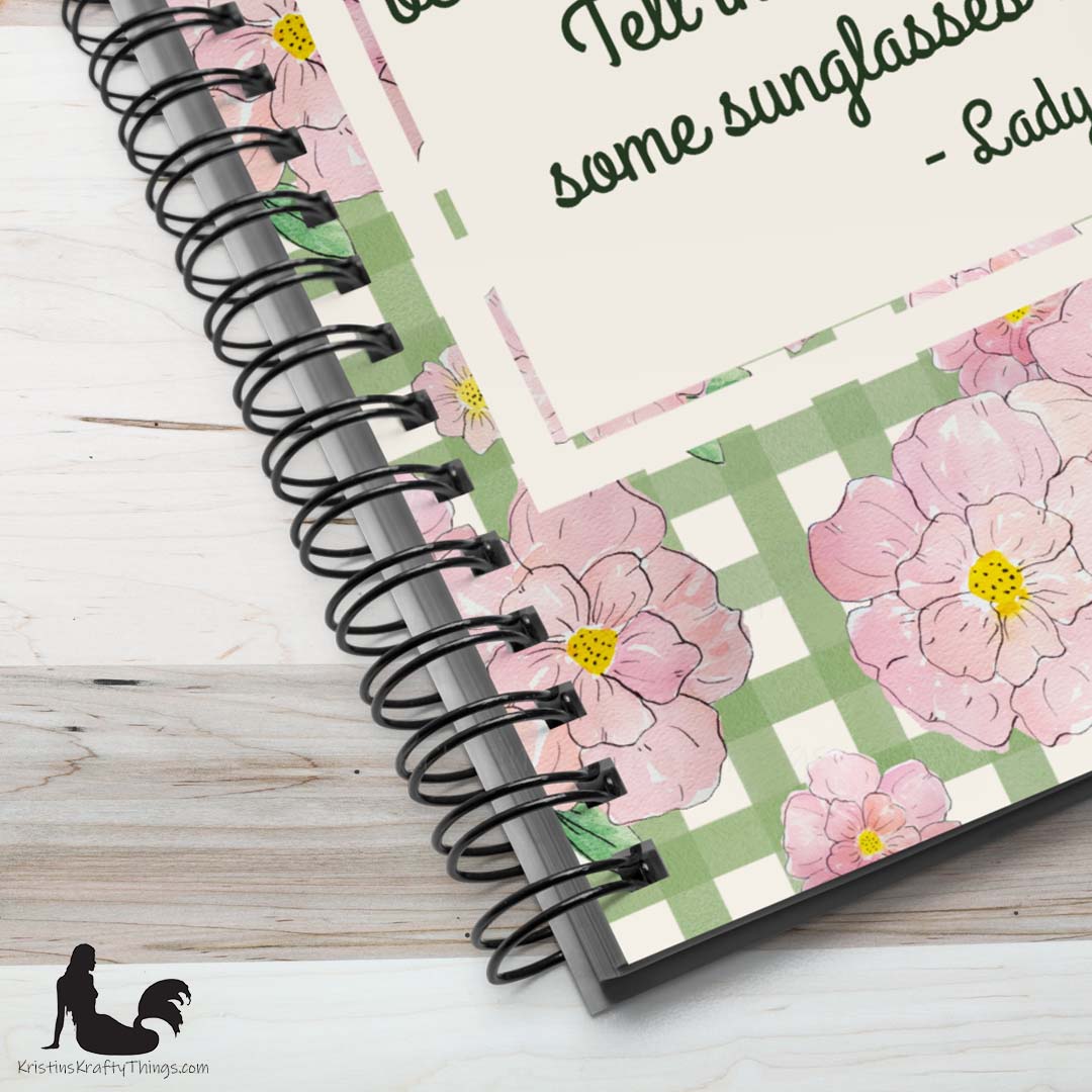 Notebook - Pink Floral on Gingham Lady Gaga Quote